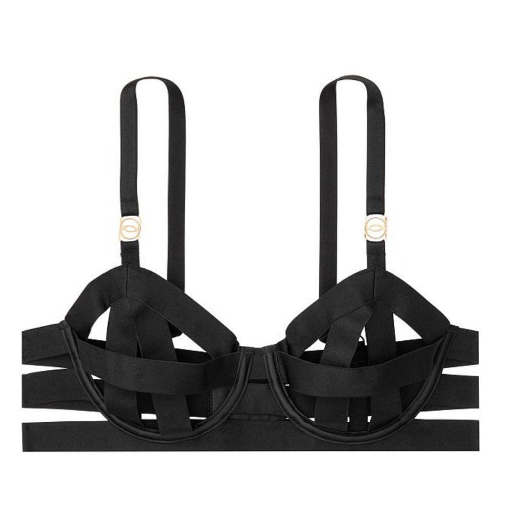 New VS VERY SEXY Black Strappy Open Cup Demi Bra 32B Black